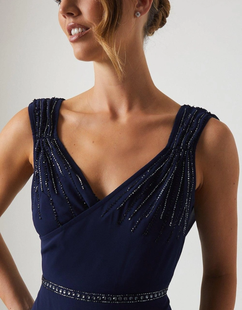 Cowl Back Chiffon Embellished Bridesmaid Dress