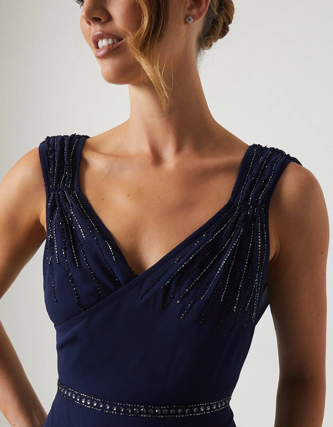 Cowl Back Chiffon Embellished Bridesmaid Dress