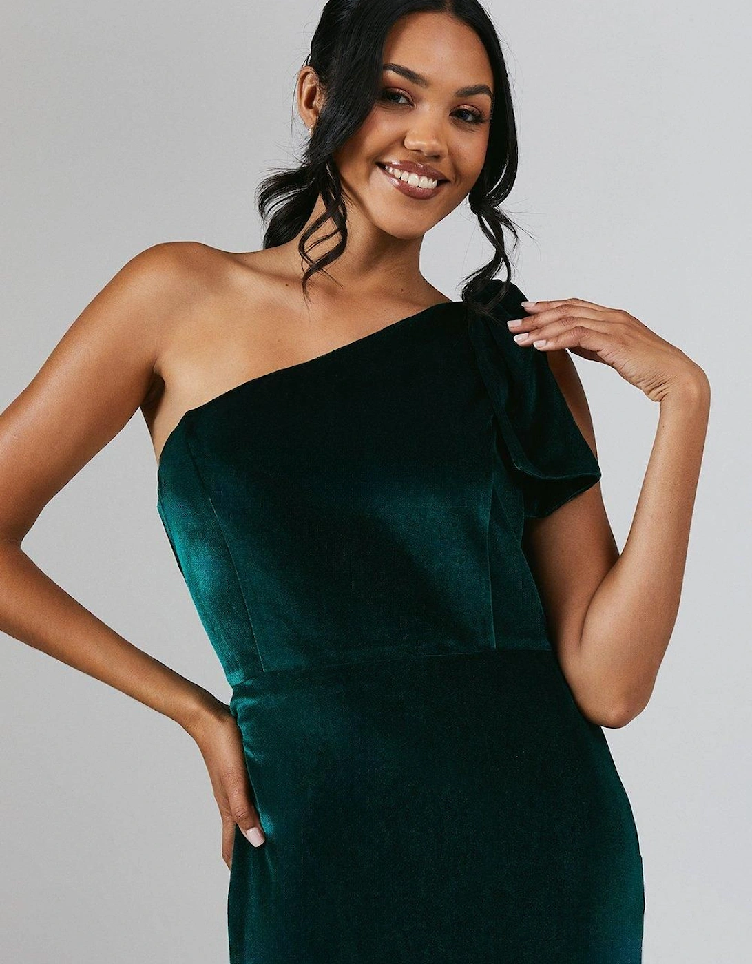 Bow One Shoulder Velvet Bridesmaid Maxi Dress