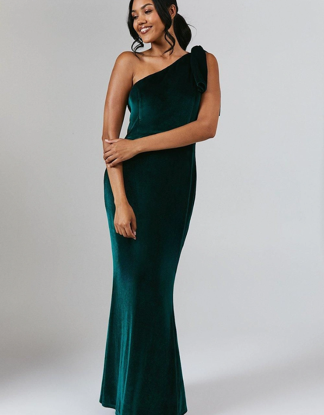 Bow One Shoulder Velvet Bridesmaid Maxi Dress, 5 of 4