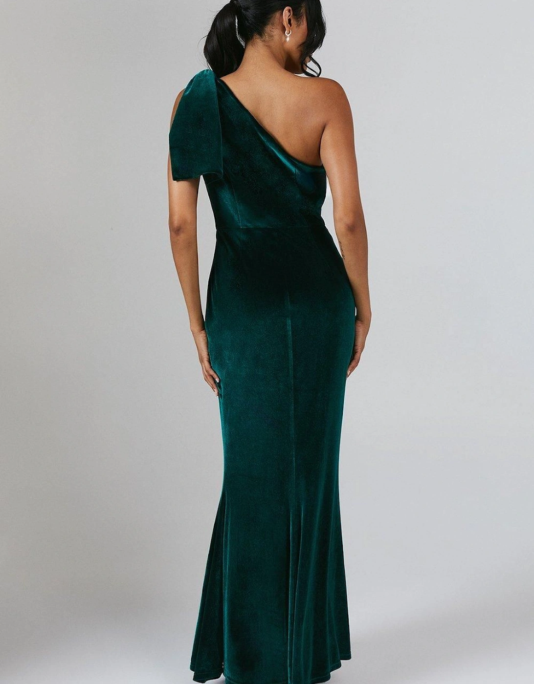 Bow One Shoulder Velvet Bridesmaid Maxi Dress