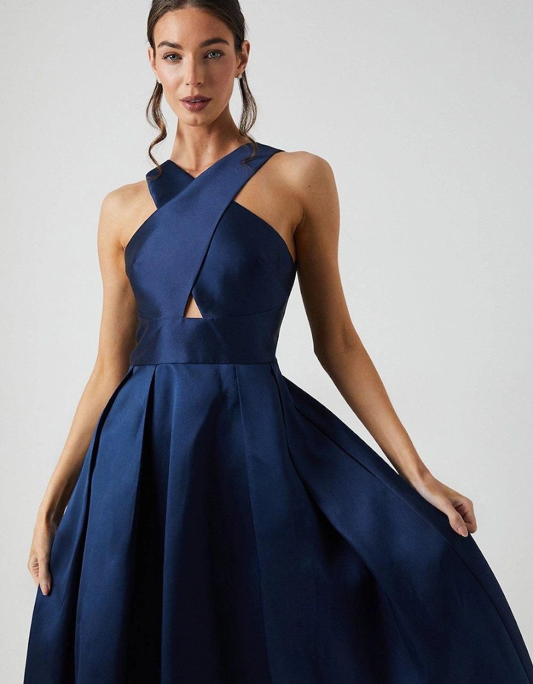 Cross Neck Twill Bridesmaid Dress