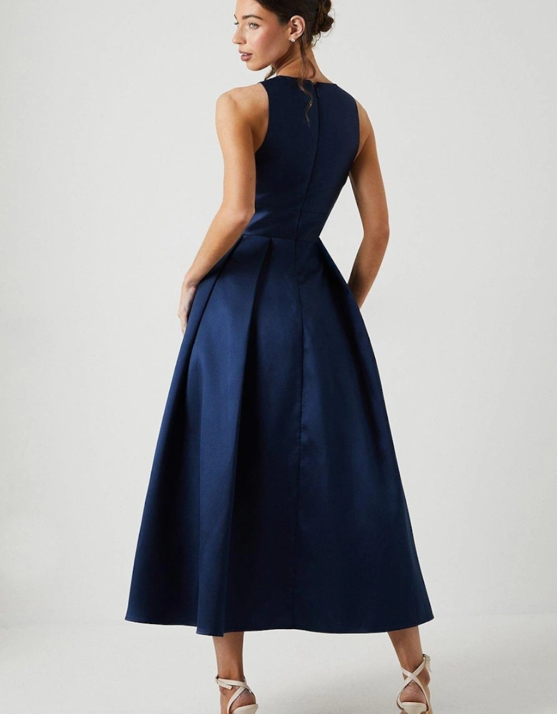 Cross Neck Twill Bridesmaid Dress