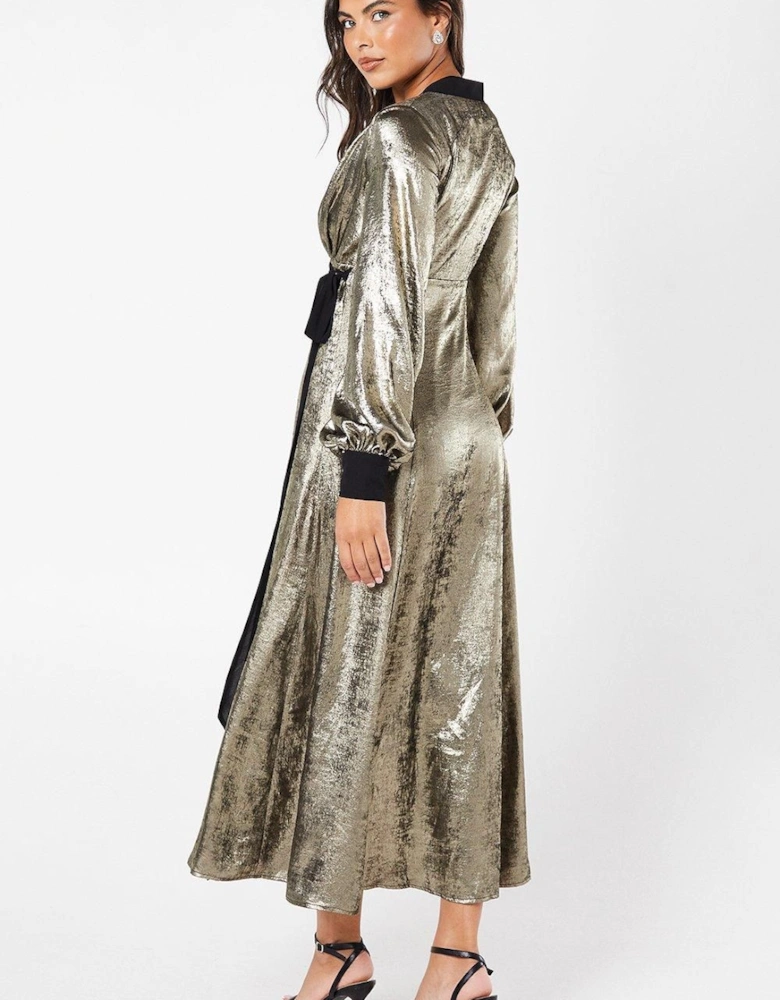 Party Metallic Long Sleeve Wrap Dress