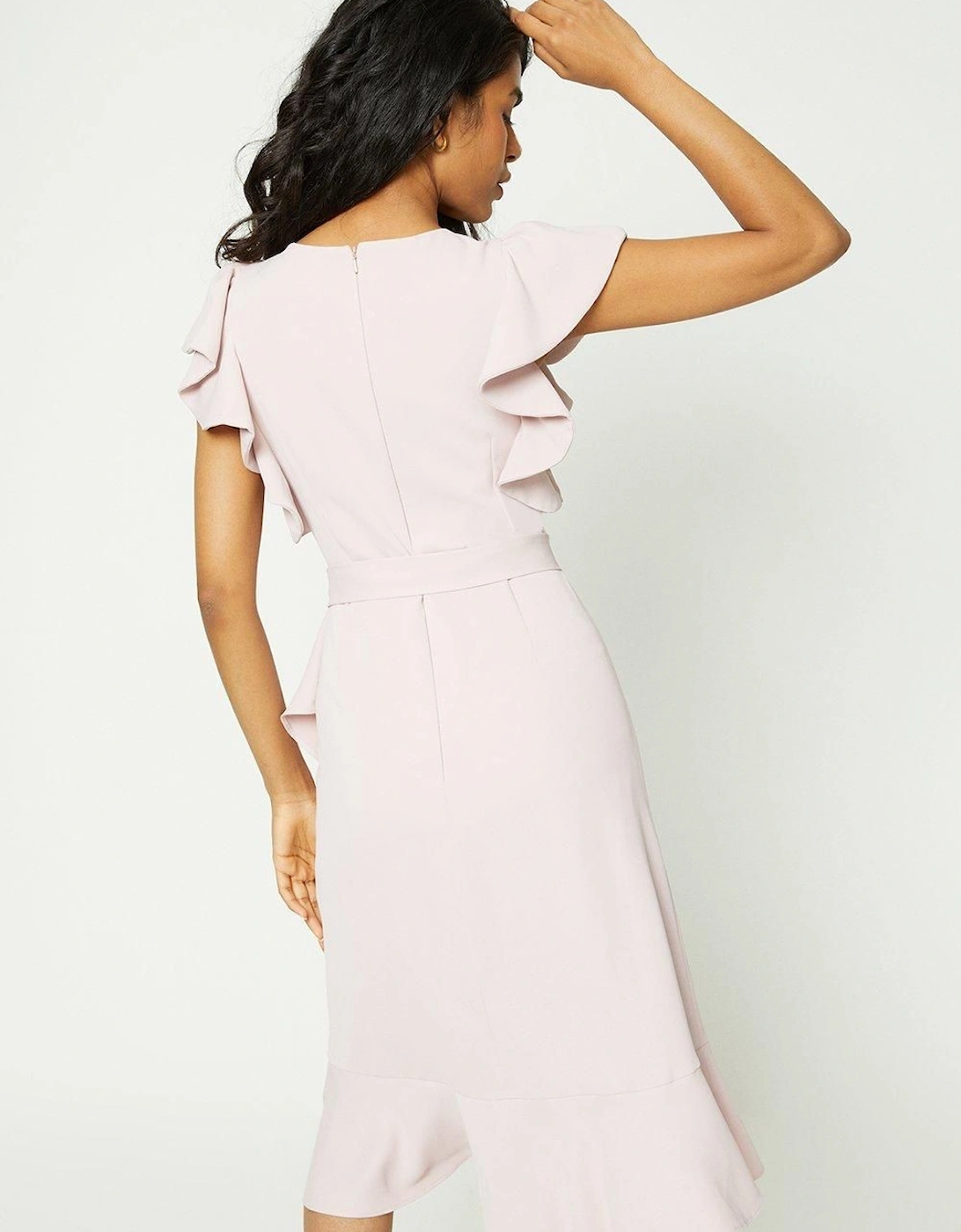 Petite Ruffle Sleeve Tie Waist Midi Dress