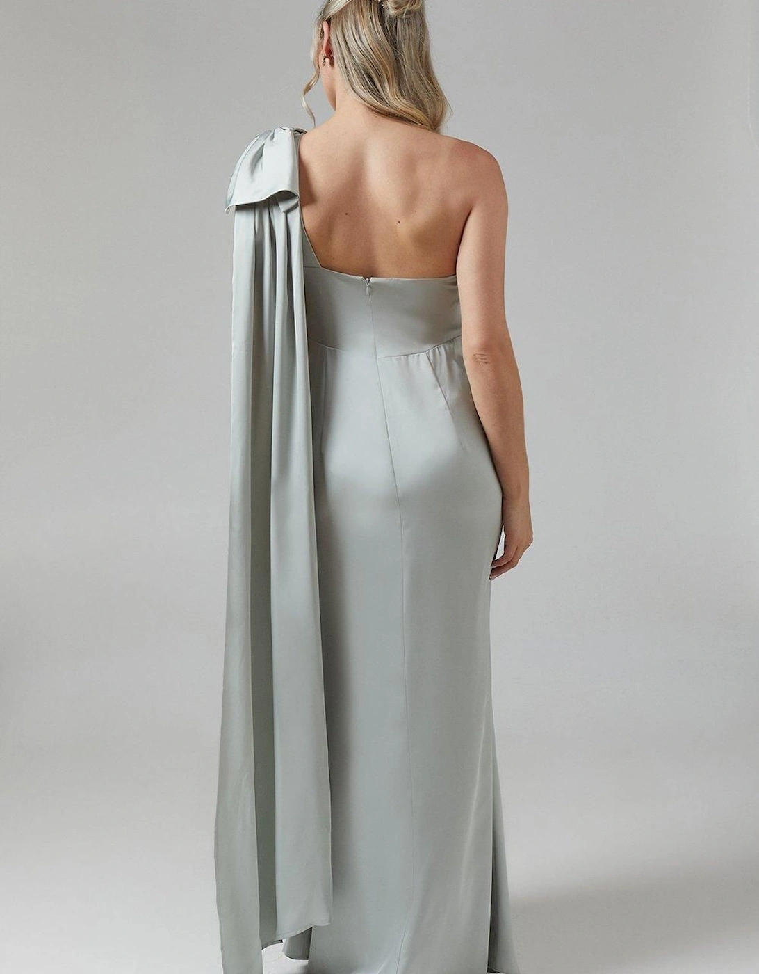 Maternity One Shoulder Bow Satin Maxi Bridesmaid Dress