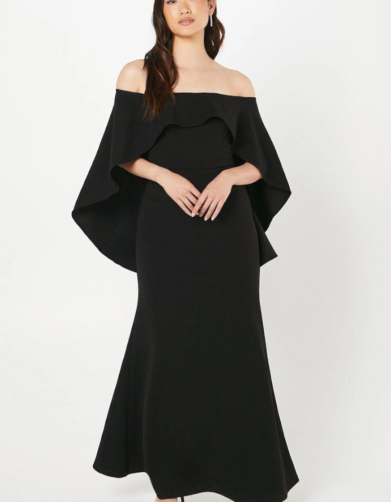 Bardot Cape Detail Stretch Crepe Maxi Dress