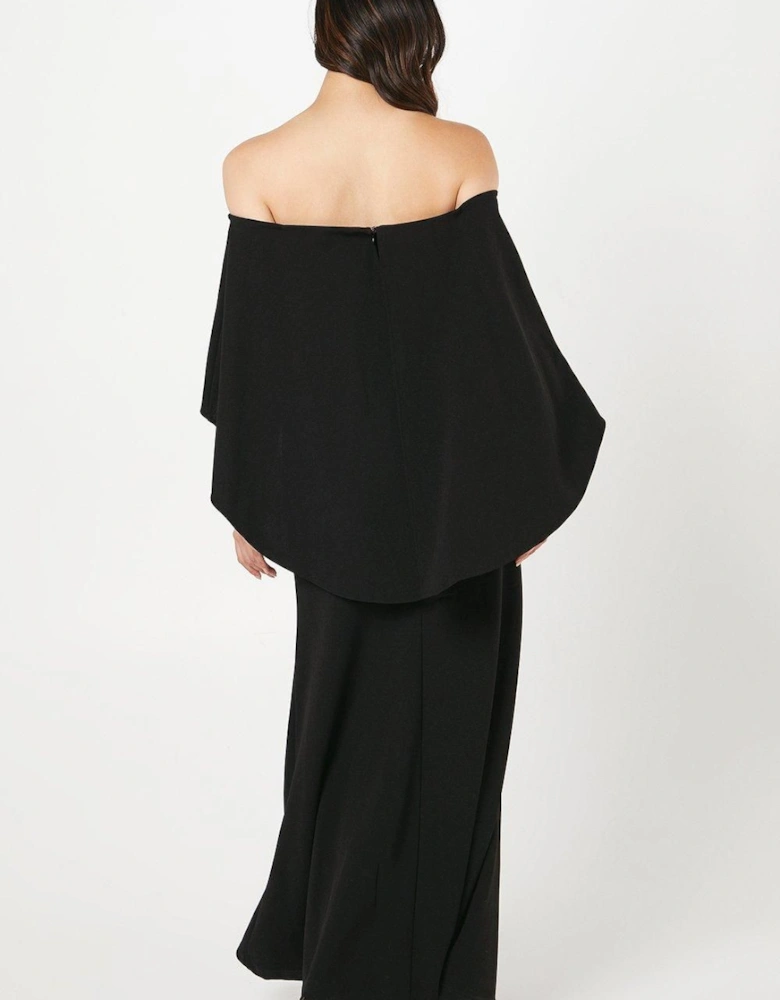 Bardot Cape Detail Stretch Crepe Maxi Dress