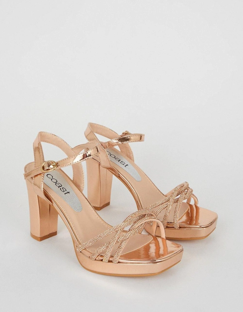 Taylor Faux Leather Diamante Platform Heeled Sandals