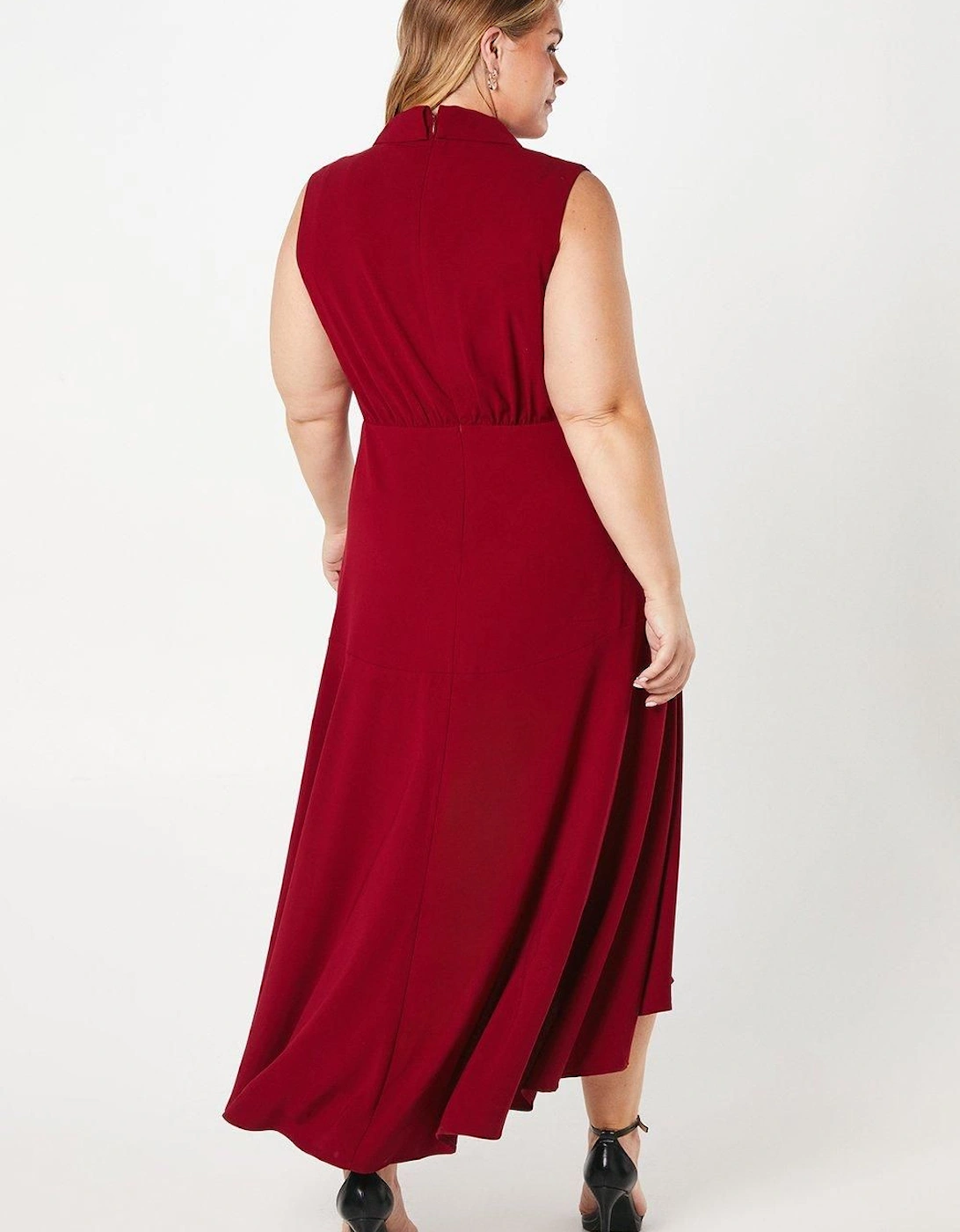 Plus Collared Wrap Bodice Drape Crepe Midi Wedding Guest Dress