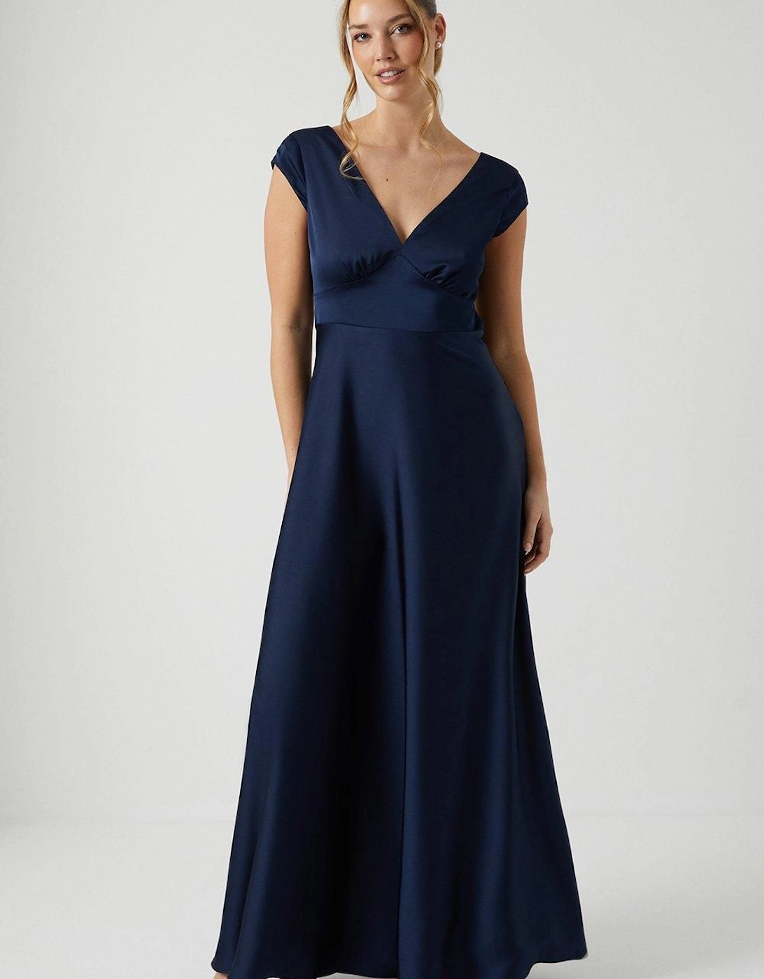 V Neck Satin Drape Tie Back Bridesmaid Dress, 6 of 5