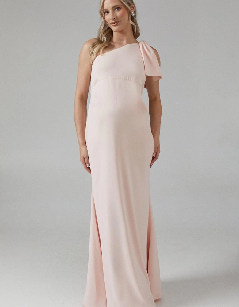 Maternity Bow One Shoulder Bridesmaid Maxi Dress