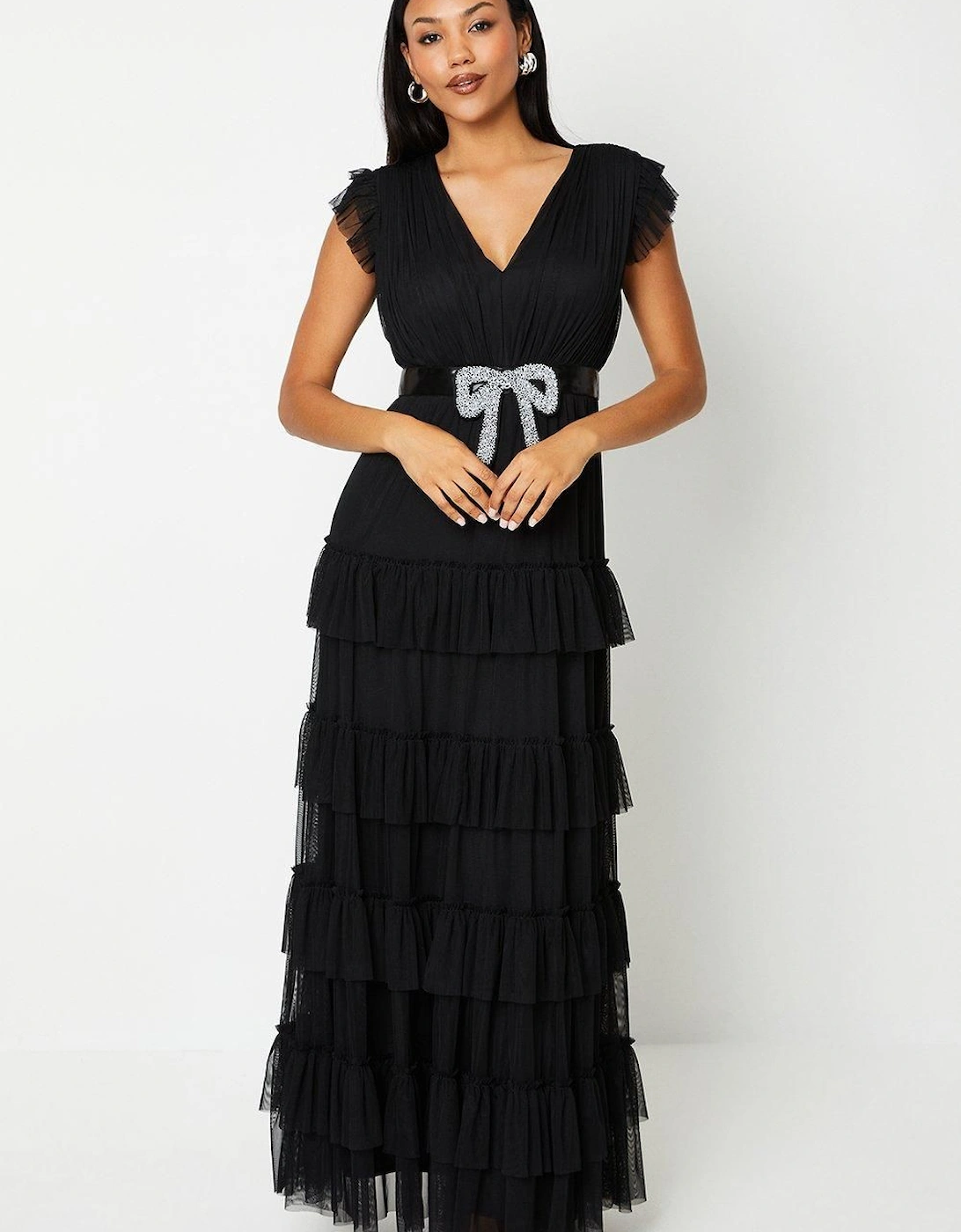 Embellished Bow Detail Tiered Maxi Dress, 6 of 5