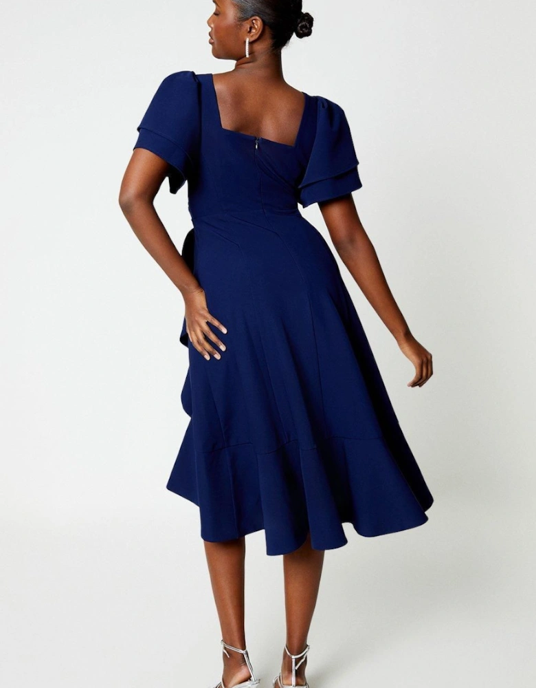 Flutter Sleeve Ruffle Wrap Skirt Midi Dress