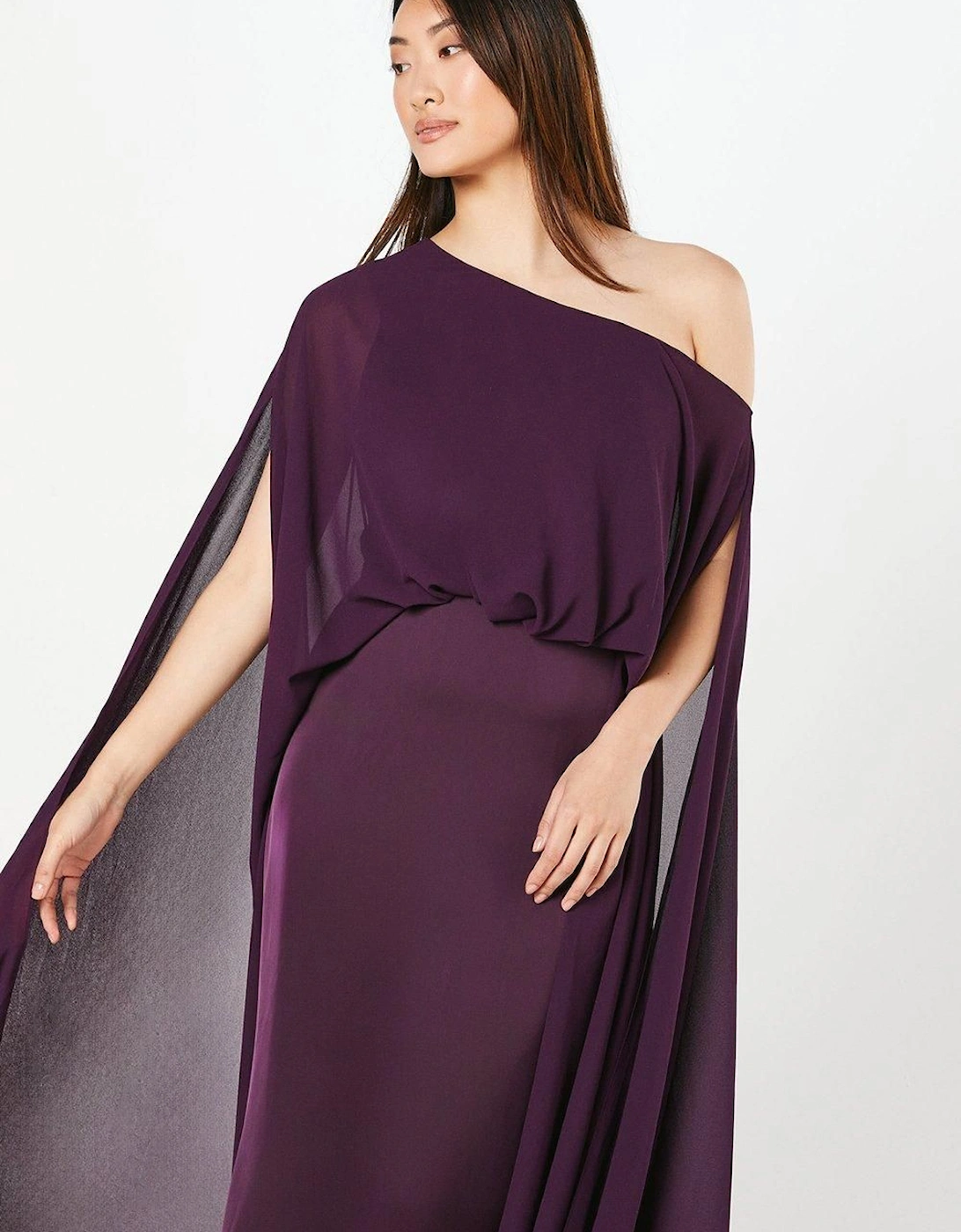 Chiffon Cape Detail Satin Maxi Dress