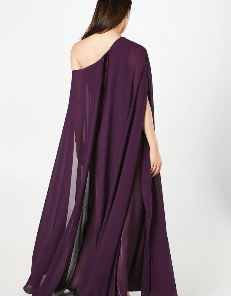 Chiffon Cape Detail Satin Maxi Dress