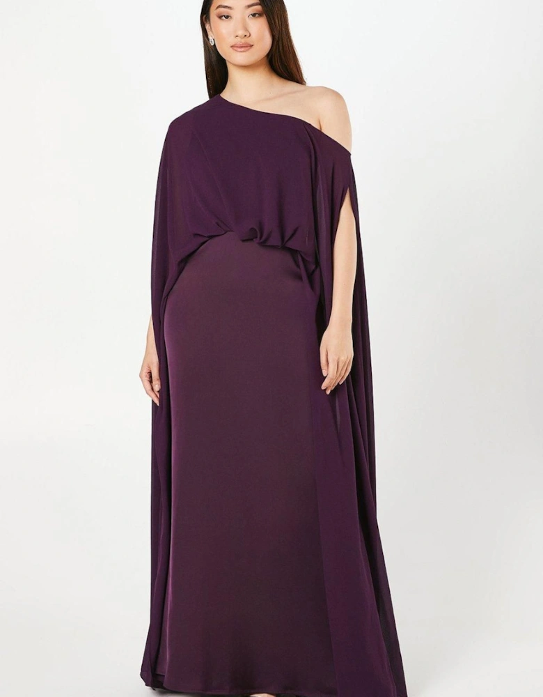 Chiffon Cape Detail Satin Maxi Dress