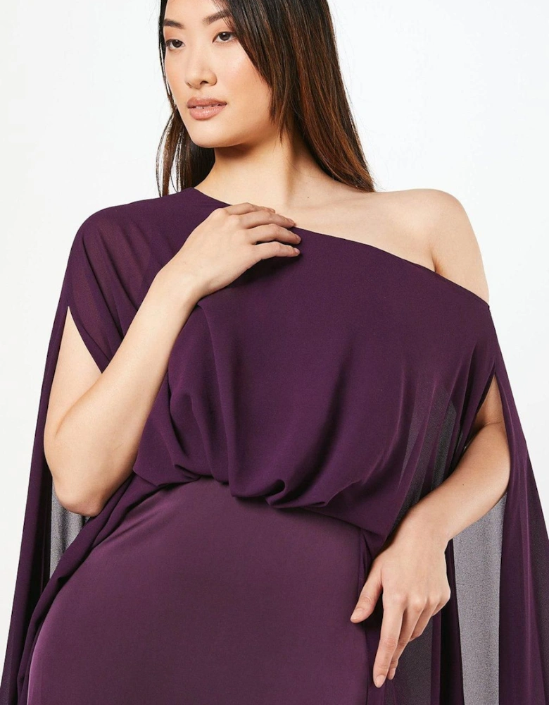 Chiffon Cape Detail Satin Maxi Dress