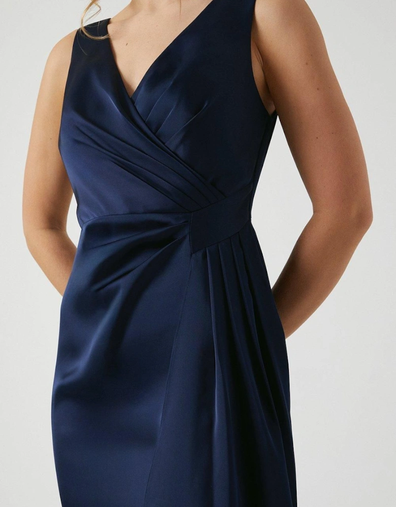 Wrap Front Waist Detail Satinbridesmaids Dress