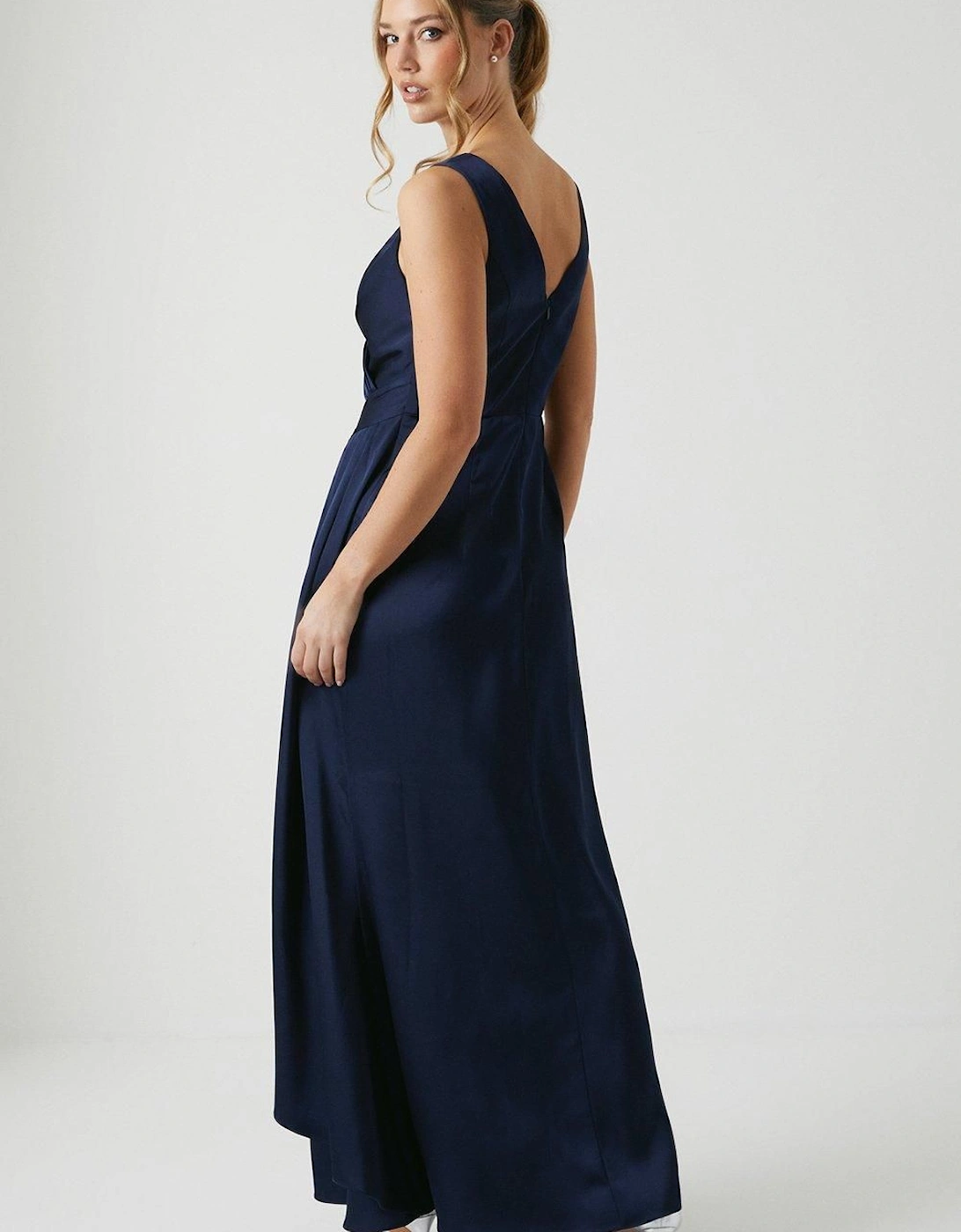 Wrap Front Waist Detail Satinbridesmaids Dress