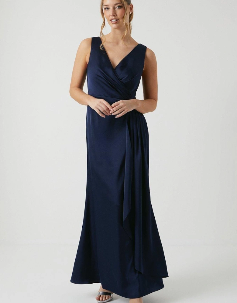 Wrap Front Waist Detail Satinbridesmaids Dress