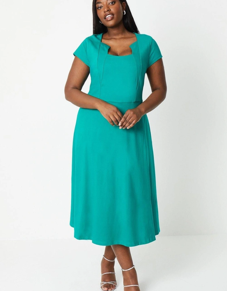 Plus Ponte Midi Dress With Square Neckline