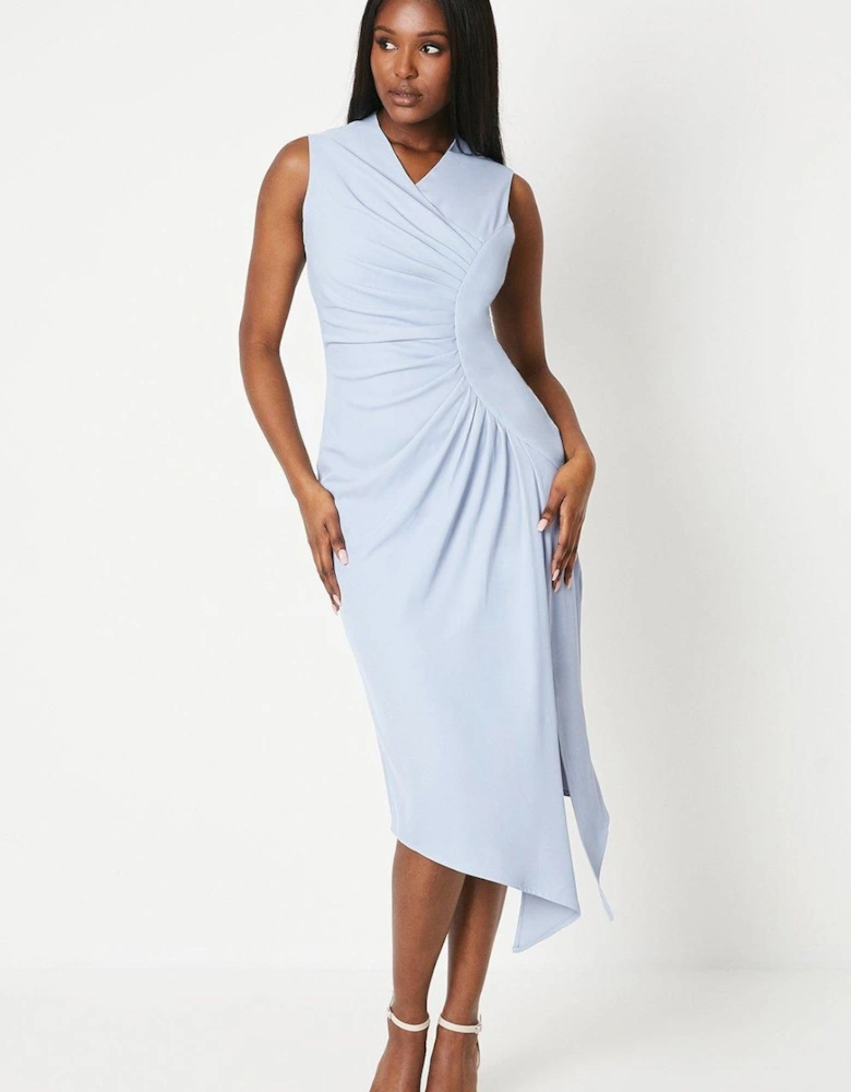 Ruched Crepe Midi Dress