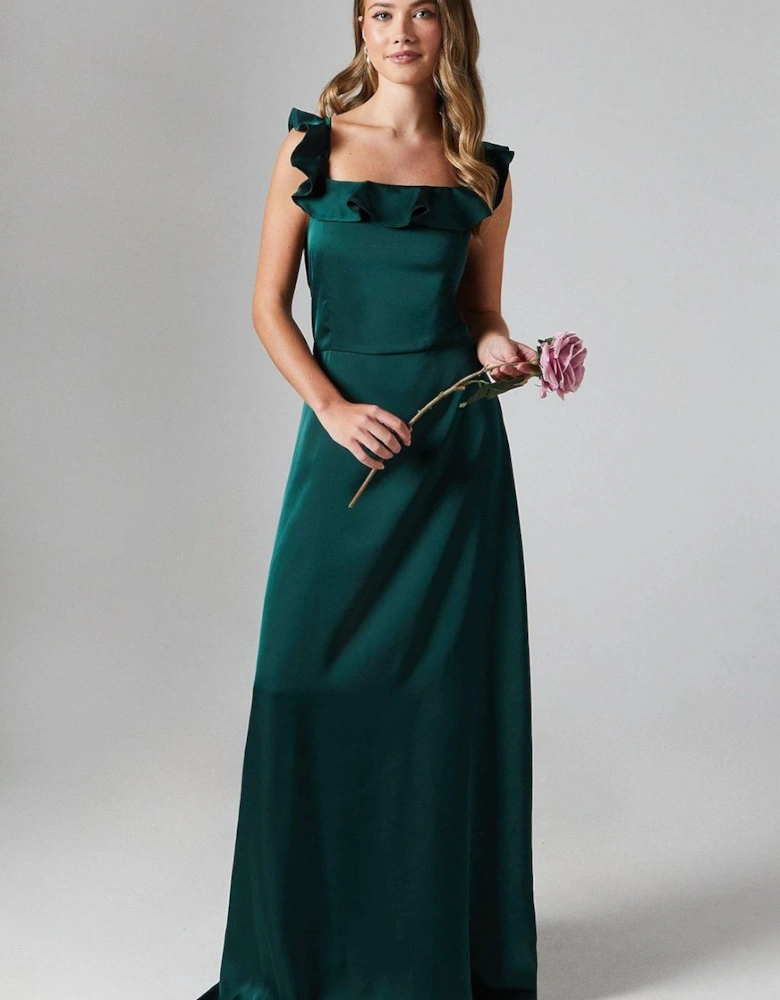 Teen Ruffle Strap Satin Bridesmaid Dress