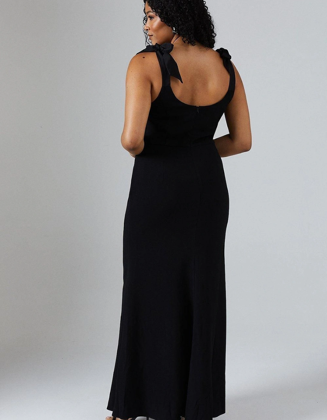 Tie Shoulder Contrast Satin And Crepe Bridesmaid Maxi Dress