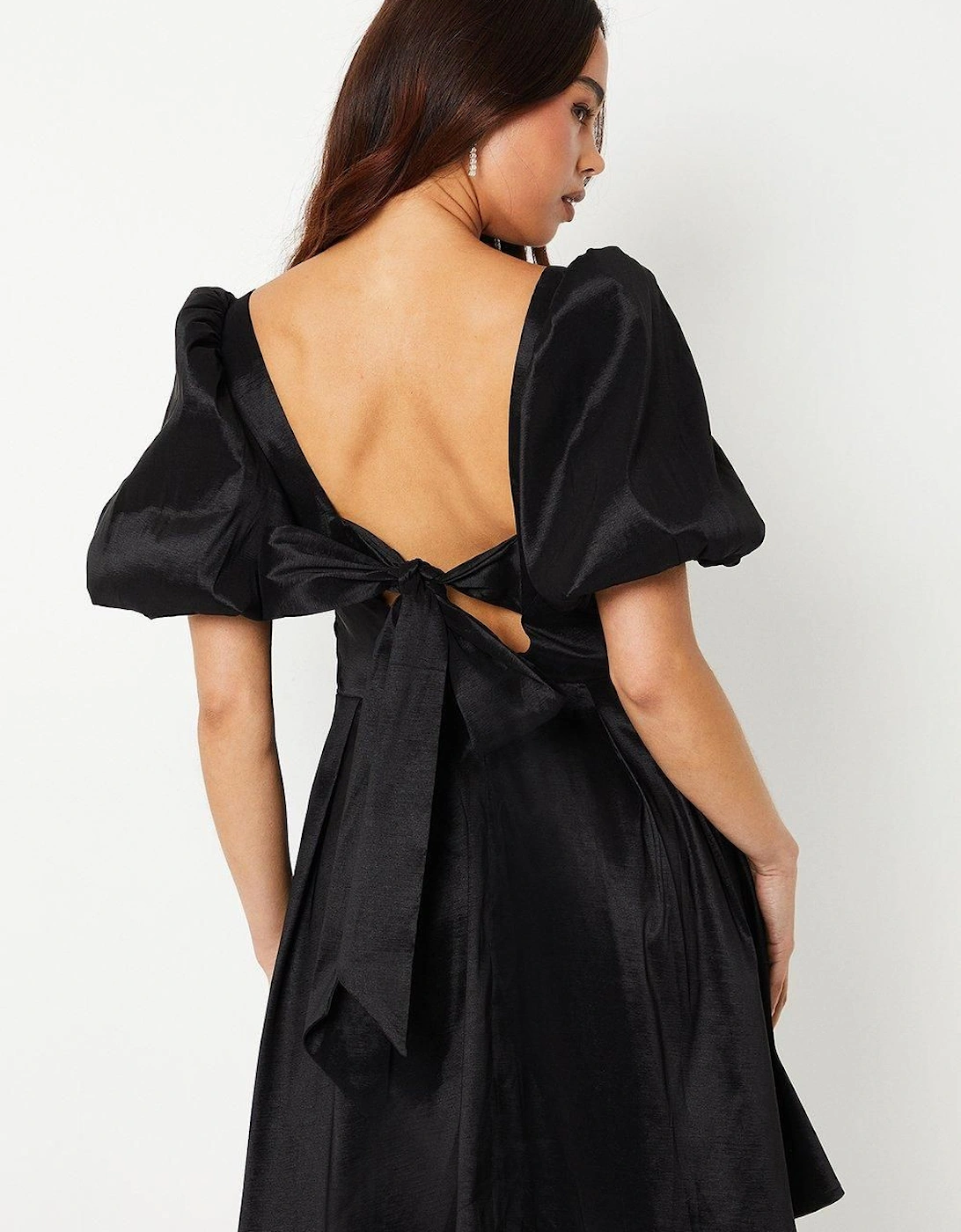 Petite Taffeta Bow Back Puff Sleeve Mini Dress