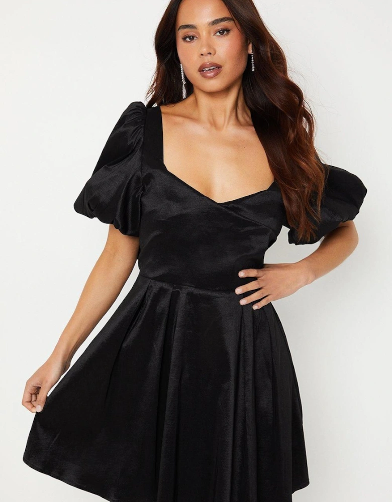 Petite Taffeta Bow Back Puff Sleeve Mini Dress