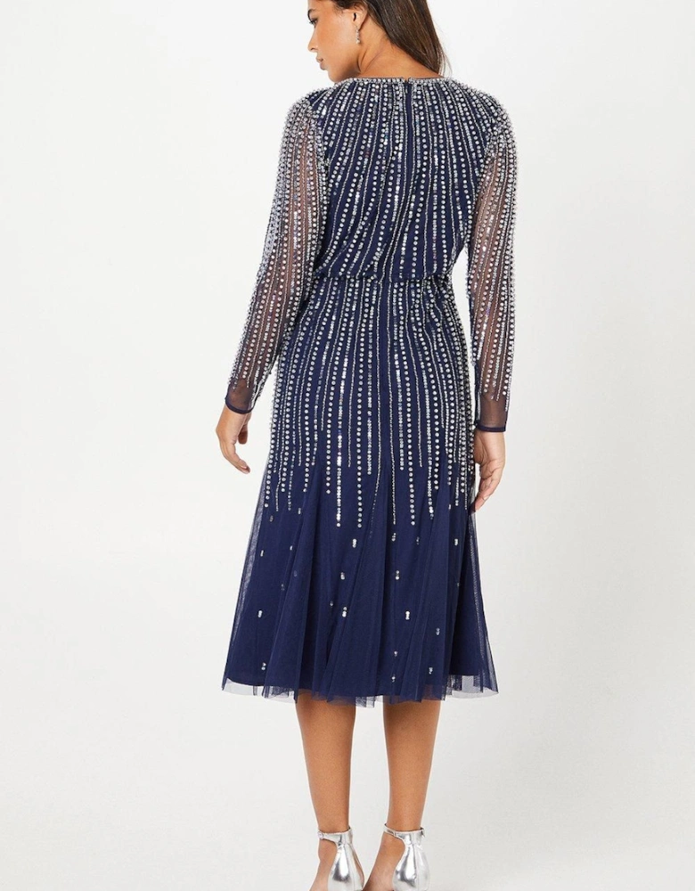 Party Sequin Long Sleeve Midi Dress