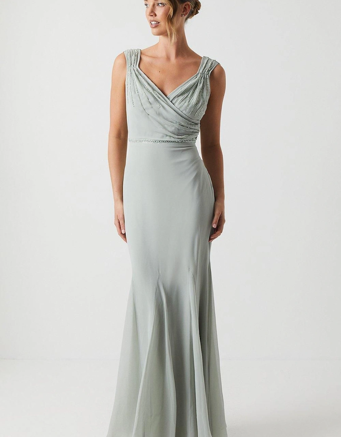 Cowl Back Chiffon Embellished Bridesmaid Dress, 6 of 5