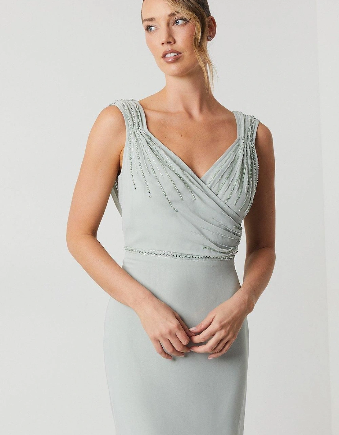 Cowl Back Chiffon Embellished Bridesmaid Dress