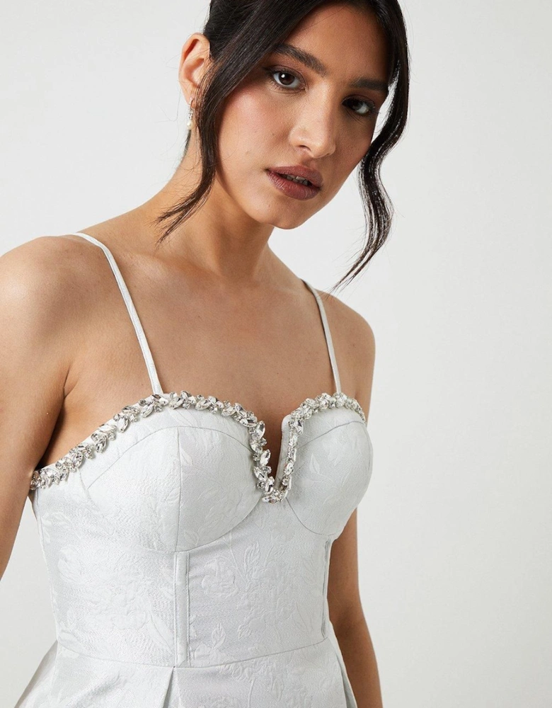 Corset Bodice Jacquard Mini Bridal Dress