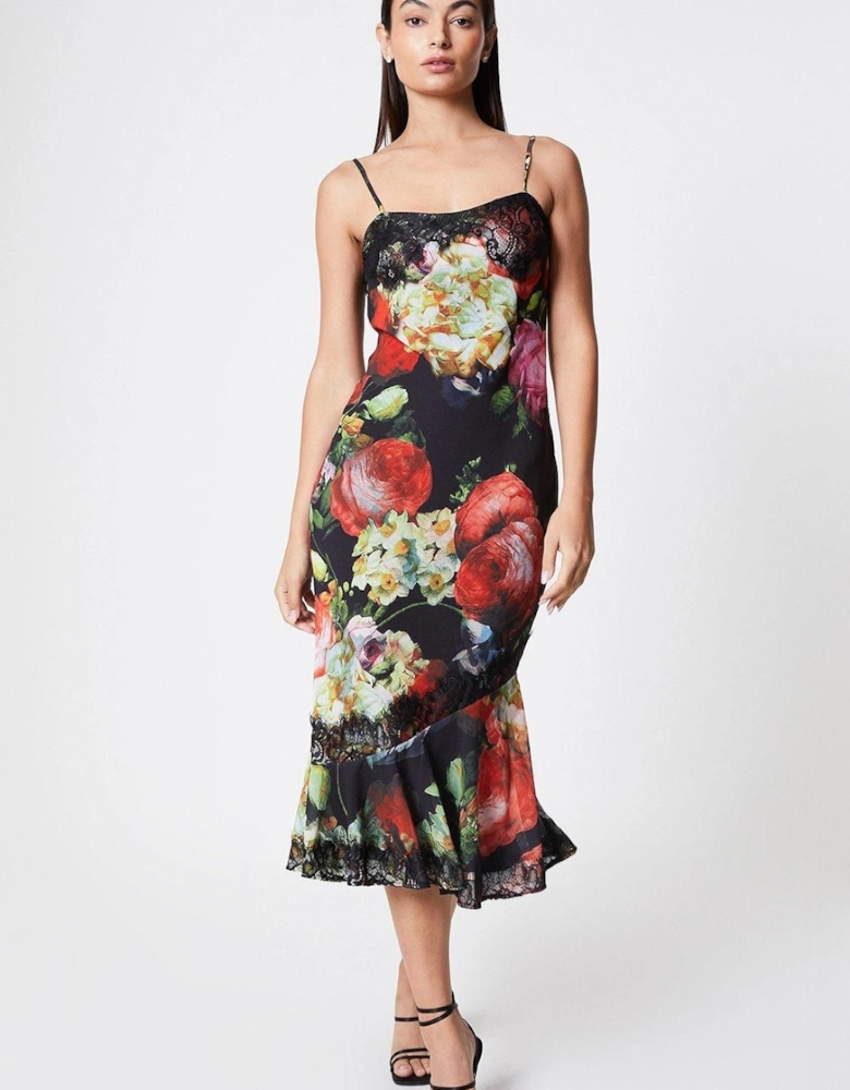 Lace Trim Floral Print Slip Dress Co-ord