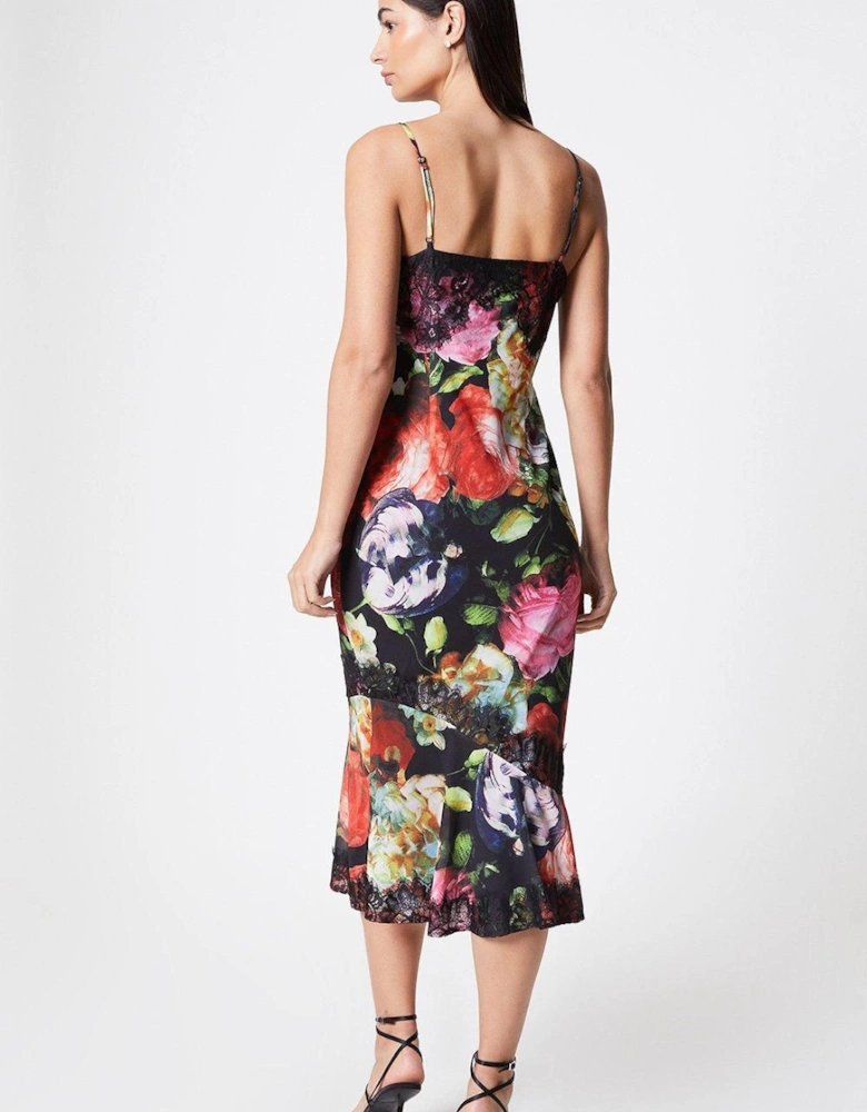 Lace Trim Floral Print Slip Dress Co-ord