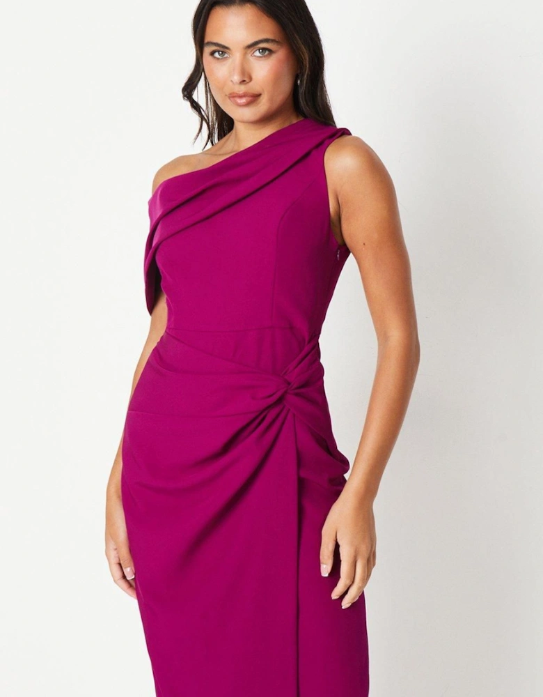 One Shoulder Twist Front Pencil Wedding Guest Dress