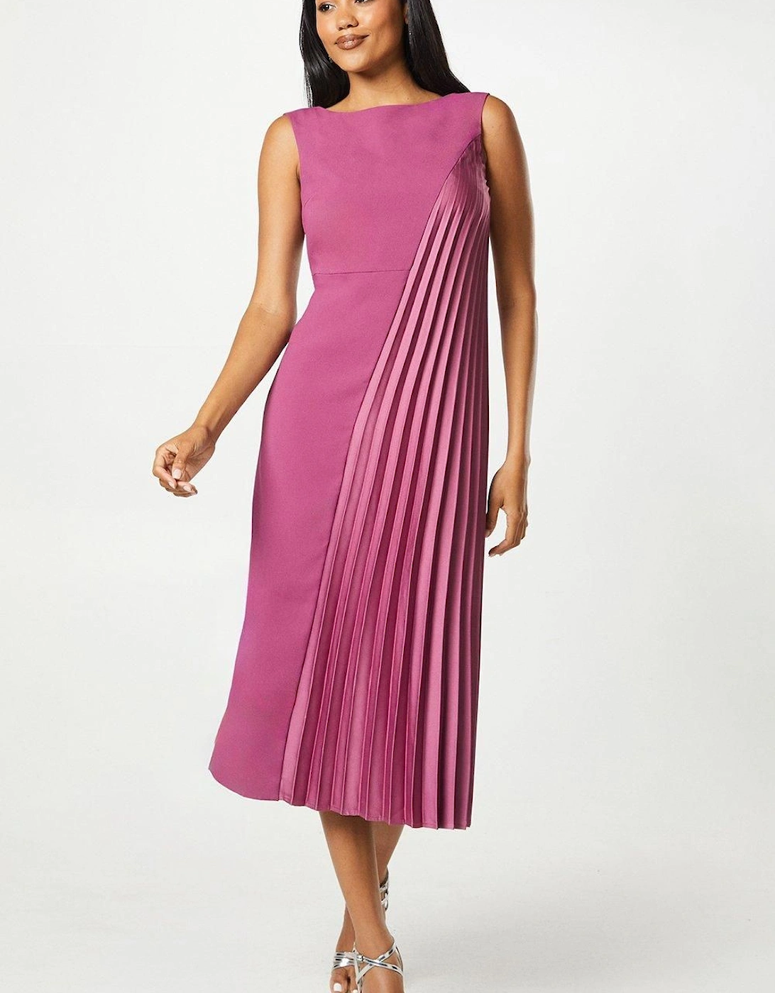 Crepe Overlay Pleated Georgette Midaxi Dress, 6 of 5