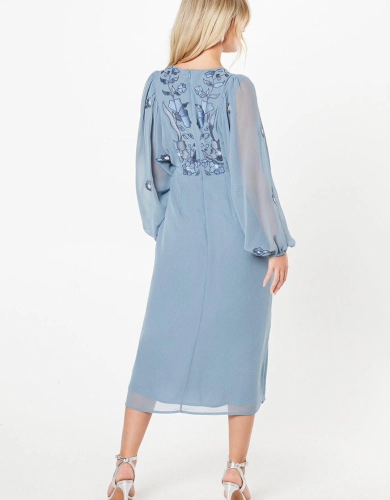 Petite Embellished And Embroidered Batwing Sleeve Midi Dress