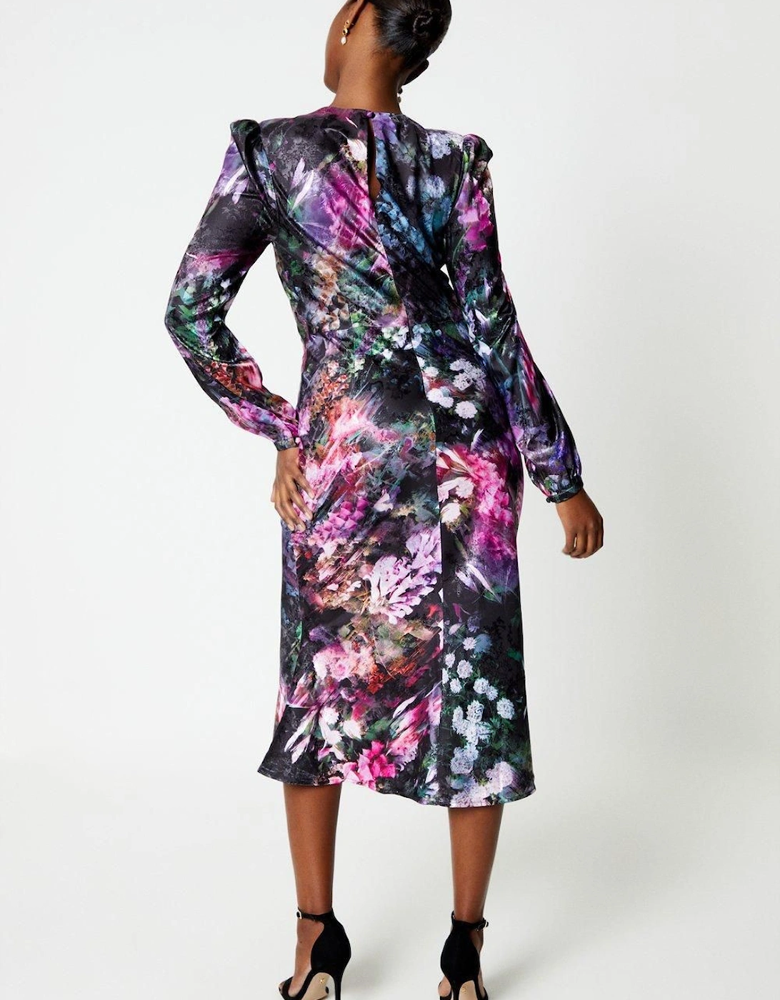 Long Sleeve Satin Jacquard Midi Dress