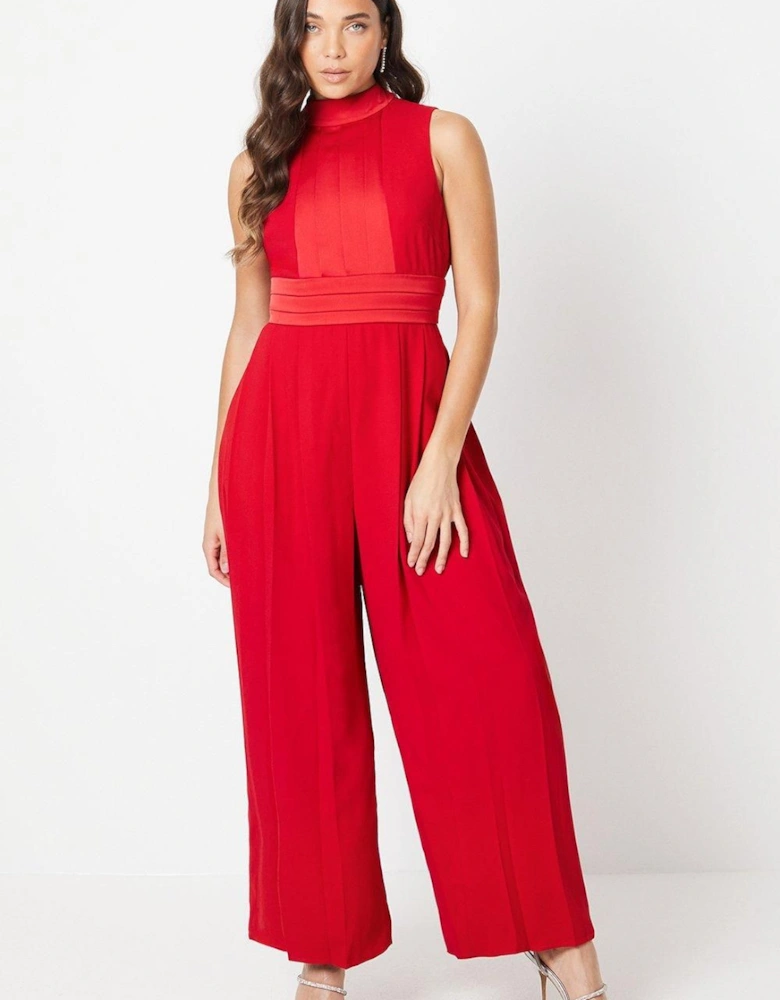 Petite High Neck Belted Jumpsuit