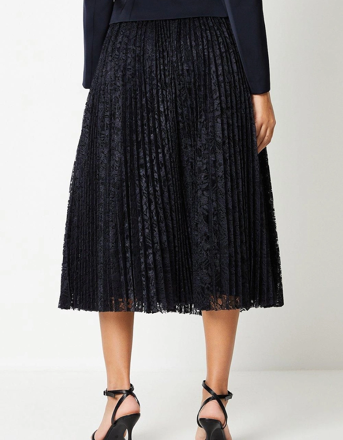 Pleated Lace Full Midi Skirt