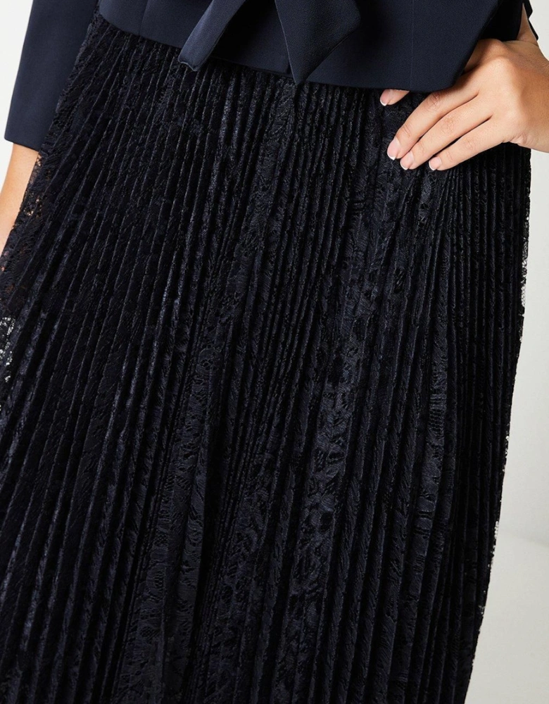 Pleated Lace Full Midi Skirt