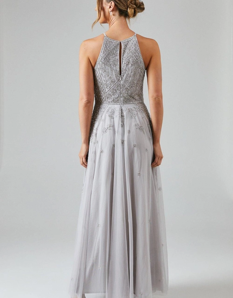 Embellished Artwork Halterneck Bridesmaid Maxi Dress