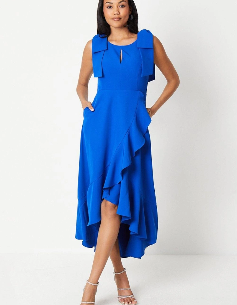 Bow Ruffle Round Neck Midi Dress