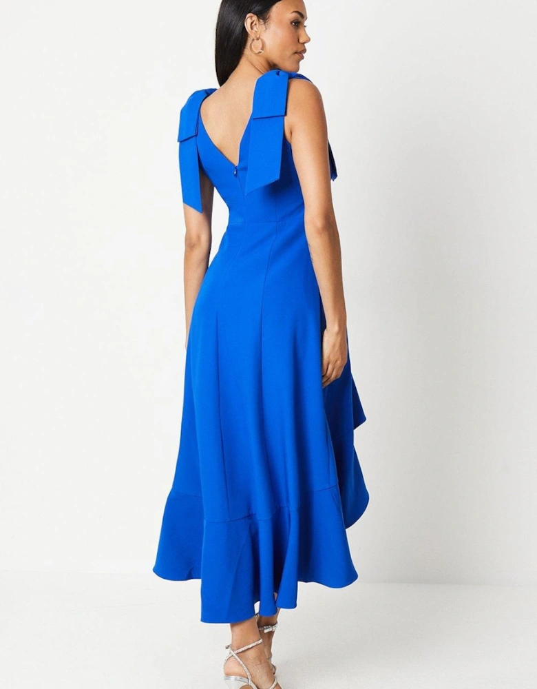 Bow Ruffle Round Neck Midi Dress