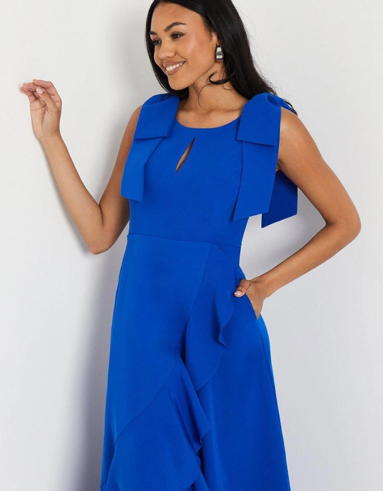 Bow Ruffle Round Neck Midi Dress