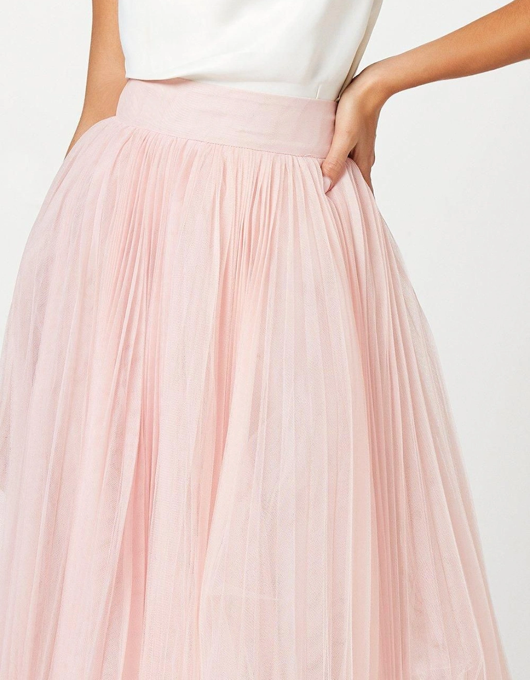 Pleated Mesh Full Midi Skirt