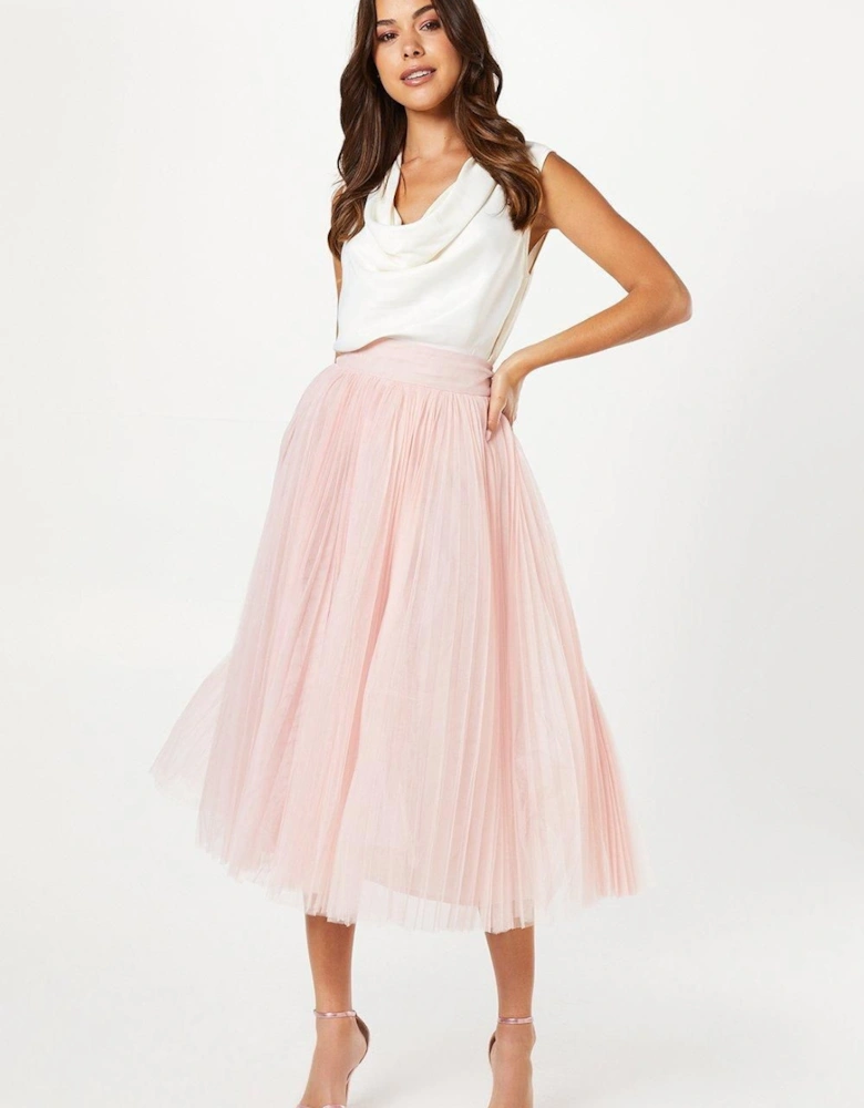 Pleated Mesh Full Midi Skirt